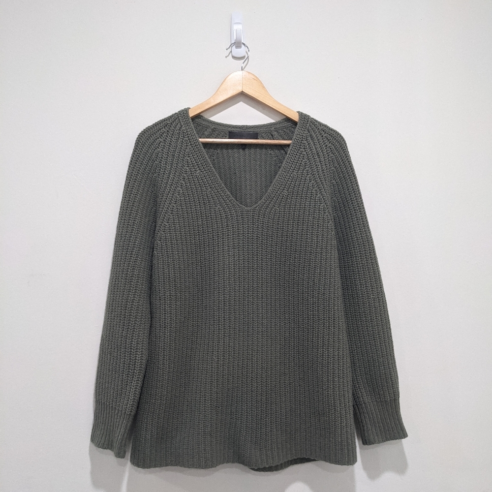 rag & bone Olive Green V-Neck Chunky Knit Sweater